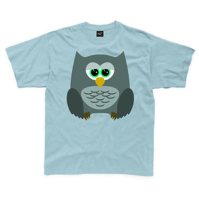 Cartoon Owl Bird Children's Unisex T Shirt 3-4 / Light Blue