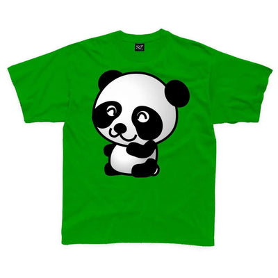 Cartoon Panda Children's Unisex T Shirt 7-8 / Kelly Green