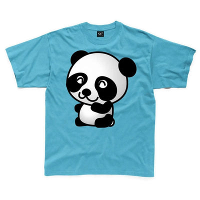 Cartoon Panda Children's Unisex T Shirt 7-8 / Sapphire Blue