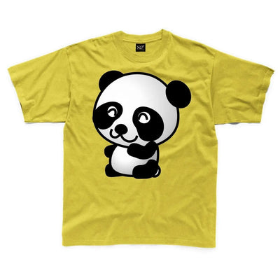 Cartoon Panda Children's Unisex T Shirt 7-8 / Yellow