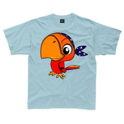 Cartoon Parrot Bird Children's Unisex T Shirt 7-8 / Light Blue