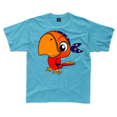 Cartoon Parrot Bird Children's Unisex T Shirt 7-8 / Sapphire Blue