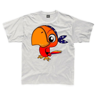 Cartoon Parrot Bird Children's Unisex T Shirt 7-8 / White