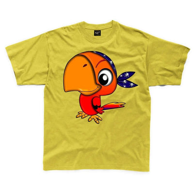 Cartoon Parrot Bird Children's Unisex T Shirt 7-8 / Yellow