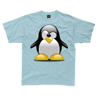 Cartoon Penguin Children's Unisex T Shirt 3-4 / Light Blue