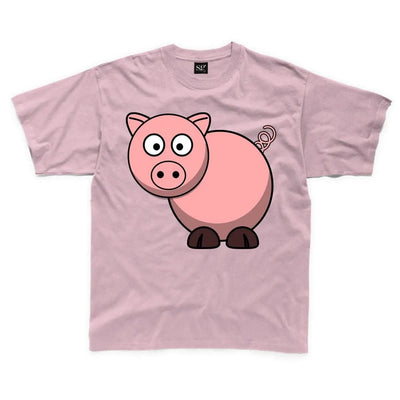 Cartoon Pig Farm Yard Animal Children's Unisex T Shirt 9-10 / Light Pink