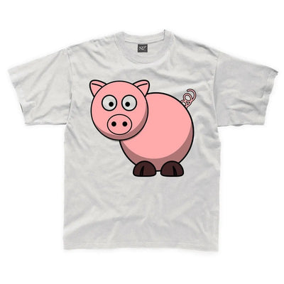 Cartoon Pig Farm Yard Animal Children's Unisex T Shirt 9-10 / White