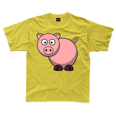 Cartoon Pig Farm Yard Animal Children's Unisex T Shirt 9-10 / Yellow