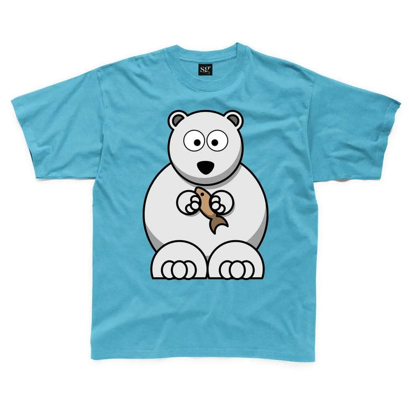 Cartoon Polar Bear with Fish Children&