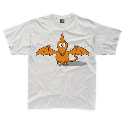 Cartoon Pterodactyl Dinosaur Children's Unisex T Shirt 5-6 / White