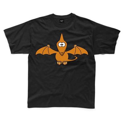 Cartoon Pterodactyl Dinosaur Children's Unisex T Shirt 7-8 / Black