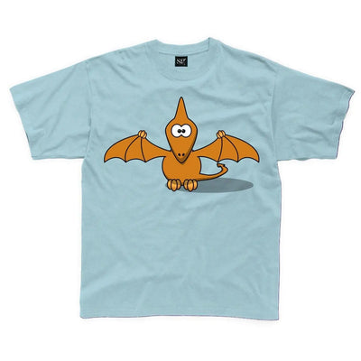 Cartoon Pterodactyl Dinosaur Children's Unisex T Shirt 7-8 / Light Blue