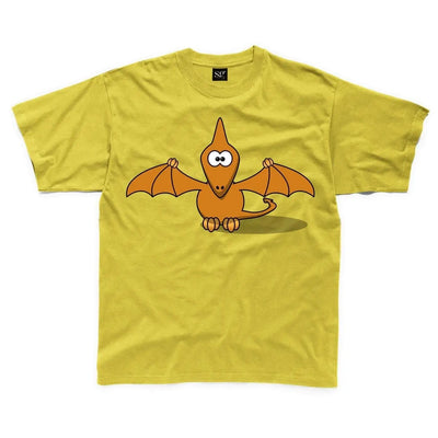 Cartoon Pterodactyl Dinosaur Children's Unisex T Shirt 7-8 / Yellow