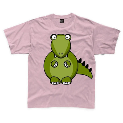 Cartoon T Rex Dinosaur Children's Unisex T Shirt 3-4 / Light Pink