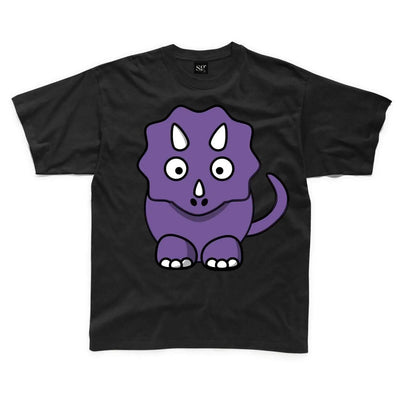 Cartoon Triceratops Dinosaur Children's Unisex T Shirt 9-10 / Black