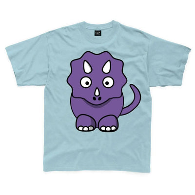 Cartoon Triceratops Dinosaur Children's Unisex T Shirt 9-10 / Light Blue