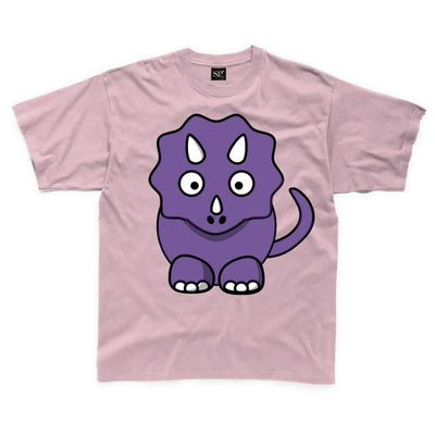 Cartoon Triceratops Dinosaur Children's Unisex T Shirt 9-10 / Light Pink