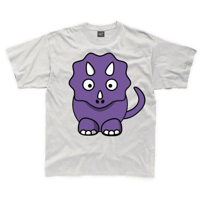 Cartoon Triceratops Dinosaur Children's Unisex T Shirt 9-10 / White