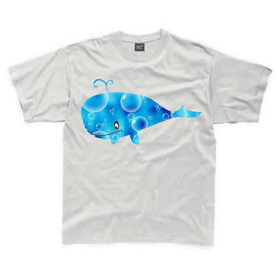Cartoon Whale with Bubbles Children's Unisex T Shirt 3-4 / White