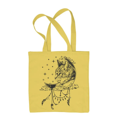 Cat Dreamcatcher Native American Tattoo Hipster Large Print Tote Shoulder Shopping Bag Yellow