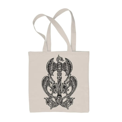 Celtic Axe with Dragons  Design Tattoo Hipster Large Print Tote Shoulder Shopping Bag Cream