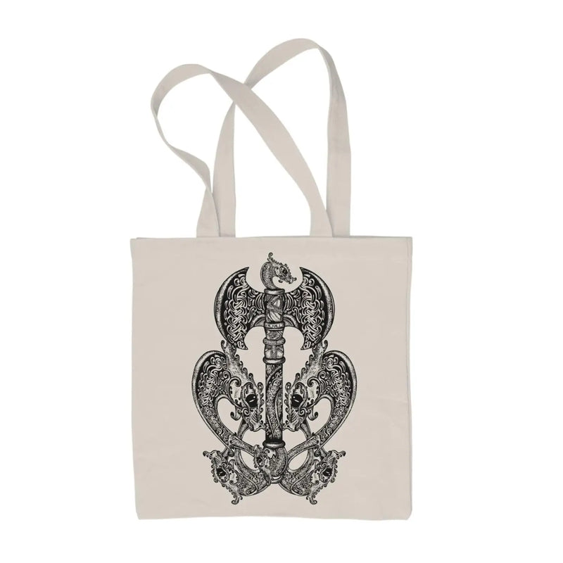 Celtic Axe with Dragons  Design Tattoo Hipster Large Print Tote Shoulder Shopping Bag Cream