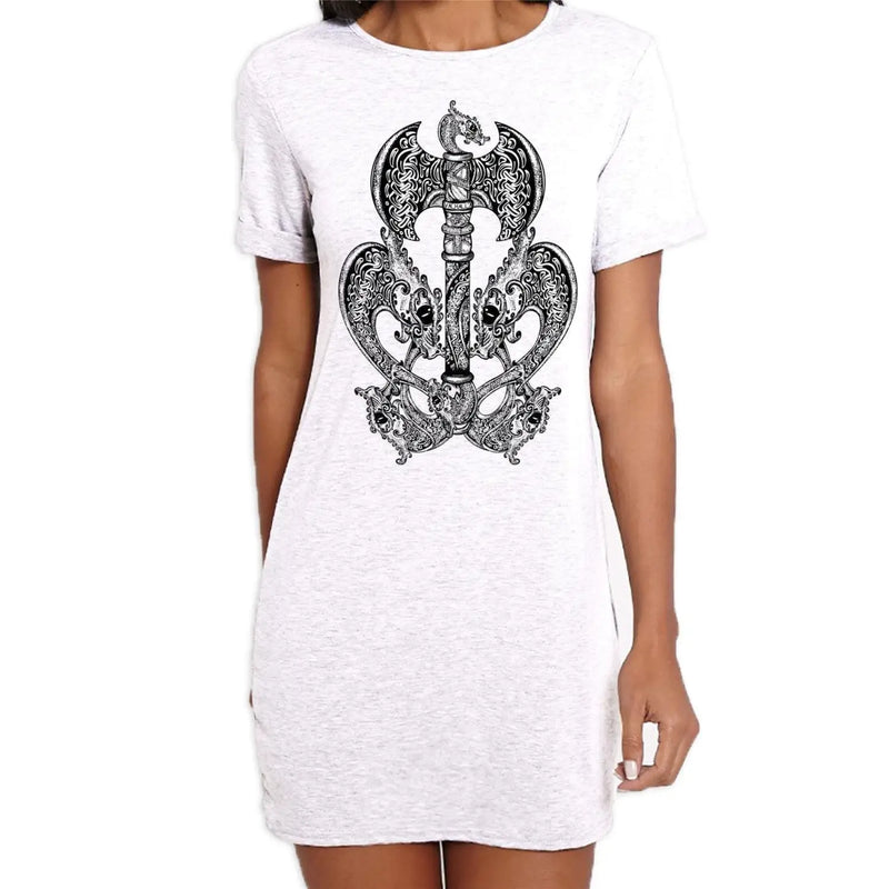Celtic Axe with Dragons  Design Tattoo Hipster Large Print Women&