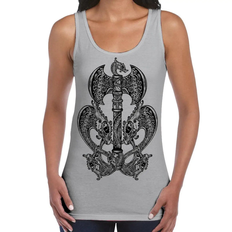 Celtic Axe with Dragons  Design Tattoo Hipster Large Print Women&