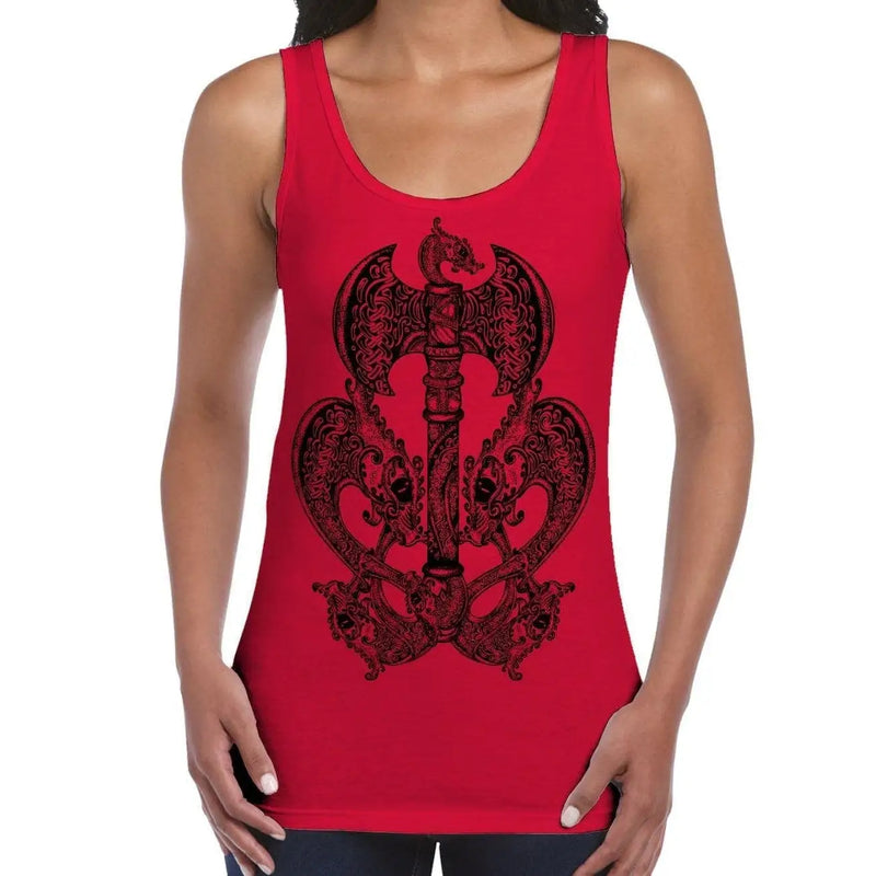 Celtic Axe with Dragons  Design Tattoo Hipster Large Print Women&