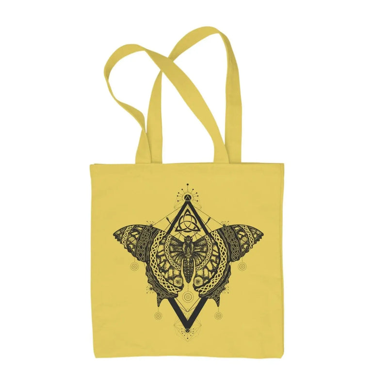 Celtic Butterfly Design Tattoo Hipster Large Print Tote Shoulder Shopping Bag Yellow