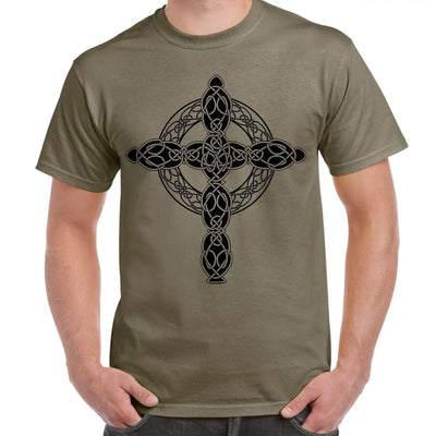 Celtic Cross Tattoo Style Hipster Large Print Men's T-Shirt Small / Khaki