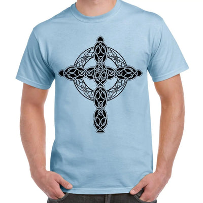 Celtic Cross Tattoo Style Hipster Large Print Men's T-Shirt Small / Light Blue