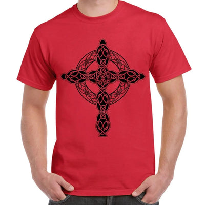 Celtic Cross Tattoo Style Hipster Large Print Men's T-Shirt Small / Red