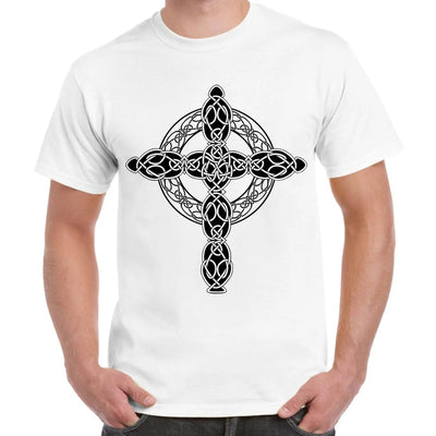 Celtic Cross Tattoo Style Hipster Large Print Men's T-Shirt Small / White