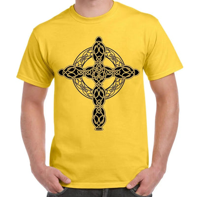 Celtic Cross Tattoo Style Hipster Large Print Men's T-Shirt Small / Yellow