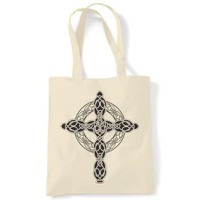 Celtic Cross Tattoo Style Hipster Large Print Tote Shoulder Shopping Bag Cream