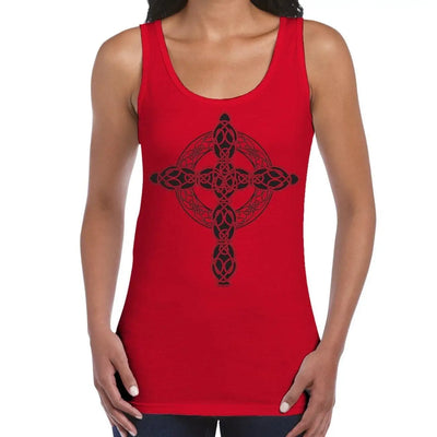 Celtic Cross Tattoo Style Hipster Large Print Women's Vest Tank Top Small / Red