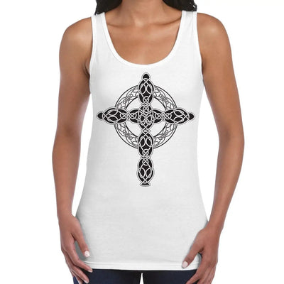 Celtic Cross Tattoo Style Hipster Large Print Women's Vest Tank Top Small / White