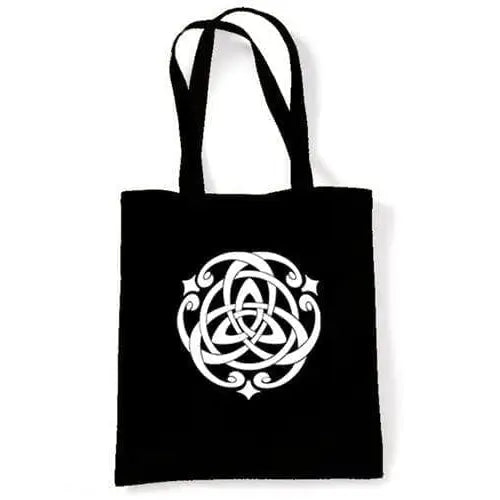 Celtic Knot White Print Shoulder Bag Black