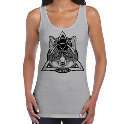 Celtic Knot Wolf  Design Tattoo Hipster Large Print Women's Vest Tank Top XXL / Light Grey