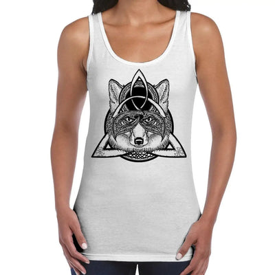 Celtic Knot Wolf  Design Tattoo Hipster Large Print Women's Vest Tank Top XXL / White