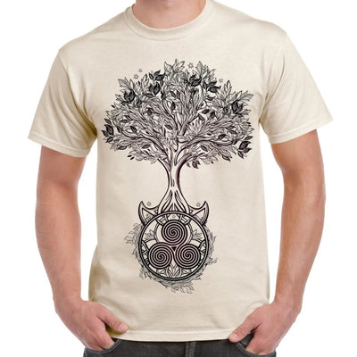 Celtic Spiral Tree of Life Large Print Men's T-Shirt XL / Cream