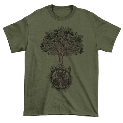 Celtic Spiral Tree of Life Large Print Men's T-Shirt XL / Khaki