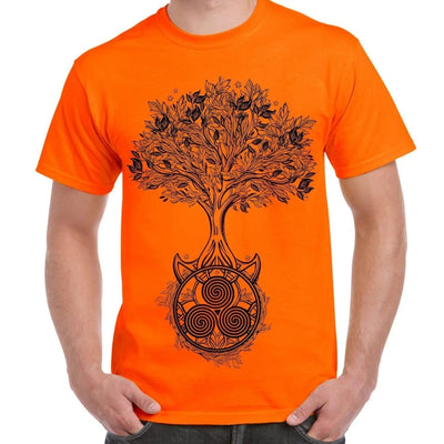 Celtic Spiral Tree of Life Large Print Men's T-Shirt XL / Orange