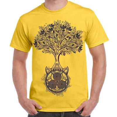 Celtic Spiral Tree of Life Large Print Men's T-Shirt XL / Yellow