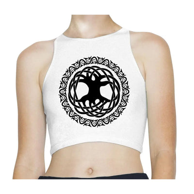 Celtic Tree of Life Sleeveless High Neck Crop Top L / White