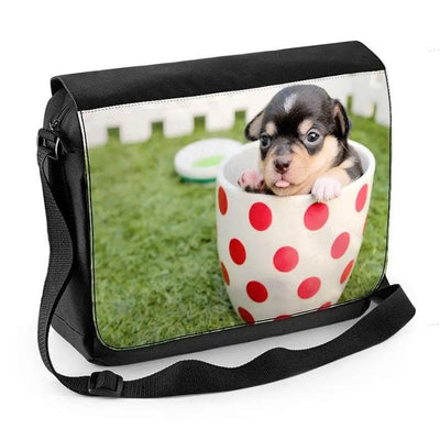 Chihuahua Puppy in a Tea Cup Laptop Messenger Bag