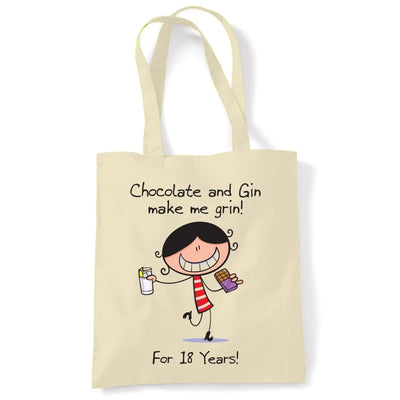 Chocolate & Gin Make Me Grin Women's 18th Birthday Present Shoulder Tote Bag