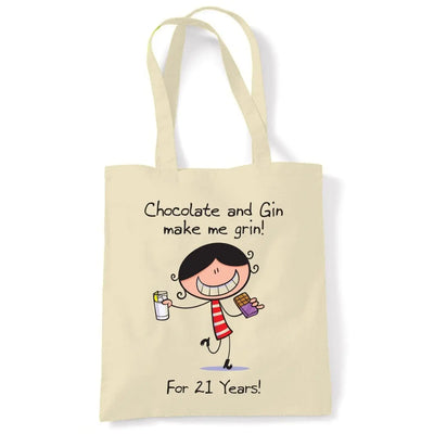 Chocolate & Gin Make Me Grin Women's 21st Birthday Present Shoulder Tote Bag