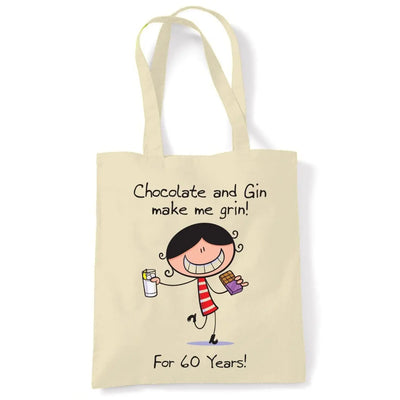 Chocolate & Gin Make Me Grin Women's 60th Birthday Present Shoulder Tote Bag